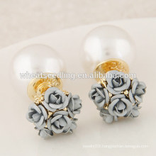 cheap double sided flower jewelry daily wear latest design of pearl earrings